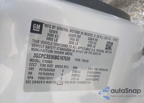 2011 Chevrolet Silverado 1500 Lt из США, поврежденный, VIN 3GCPCSE06BG187639